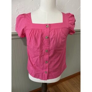 J Crew Top Womens X-Small Pink Square Neck Button Front Poplin Preppy Minimalist